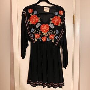 Savanna Jane Black Dress with Red and Blue Floral Embroidery
